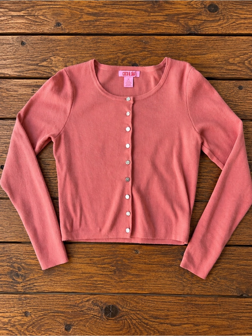 Coral Button-Front Long Sleeve Cardigan